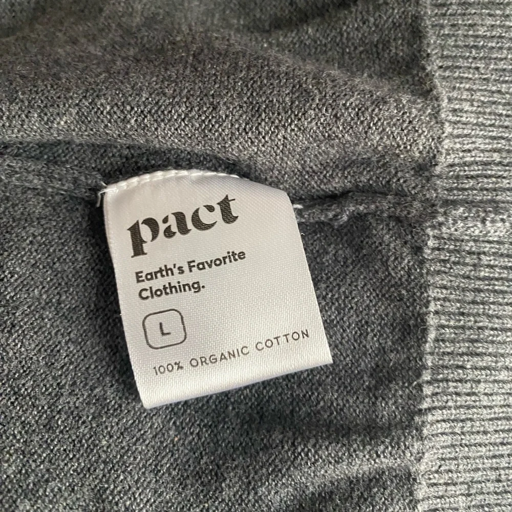 Pact 100% Organic Cotton Preppy Classic Knit Soft Grey Polo Sweater Men’s Size L
